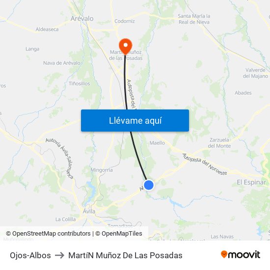 Ojos-Albos to Martí­N Muñoz De Las Posadas map