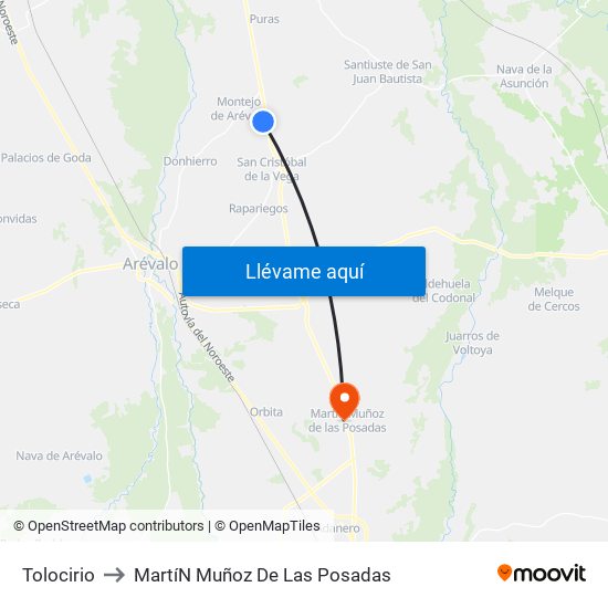 Tolocirio to Martí­N Muñoz De Las Posadas map