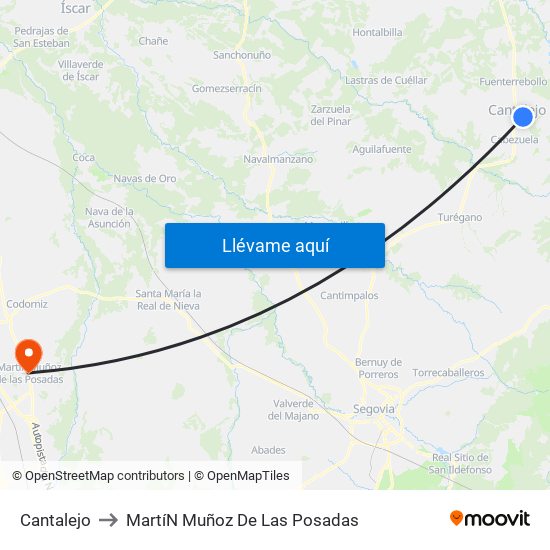 Cantalejo to Martí­N Muñoz De Las Posadas map