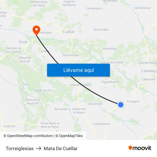 Torreiglesias to Mata De Cuéllar map