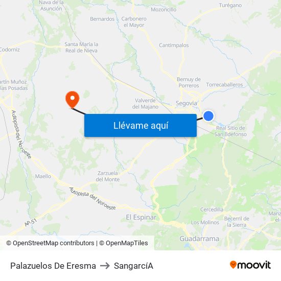 Palazuelos De Eresma to Sangarcí­A map