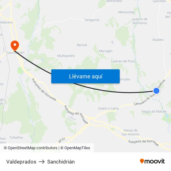 Valdeprados to Sanchidrián map