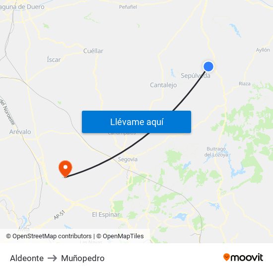 Aldeonte to Muñopedro map