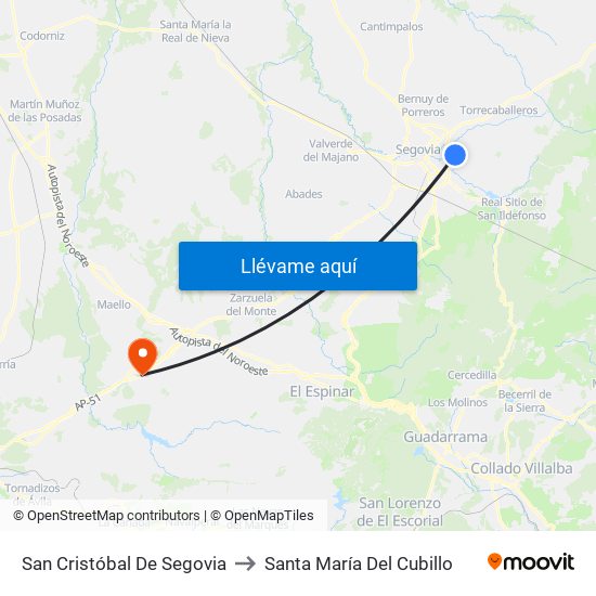 San Cristóbal De Segovia to Santa María Del Cubillo map