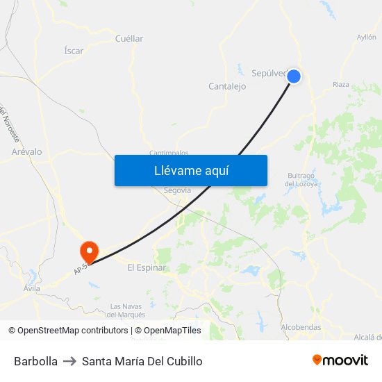 Barbolla to Santa María Del Cubillo map