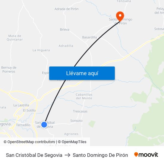 San Cristóbal De Segovia to Santo Domingo De Pirón map