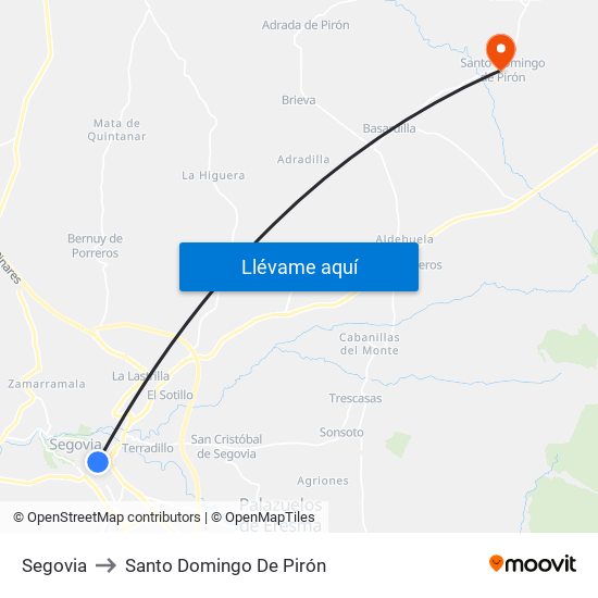 Segovia to Santo Domingo De Pirón map