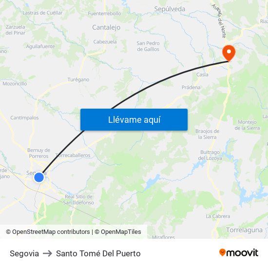 Segovia to Santo Tomé Del Puerto map