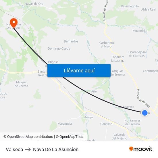 Valseca to Nava De La Asunción map