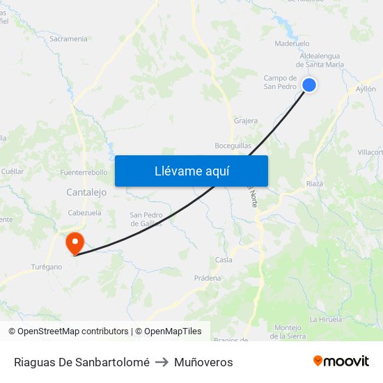 Riaguas De Sanbartolomé to Muñoveros map