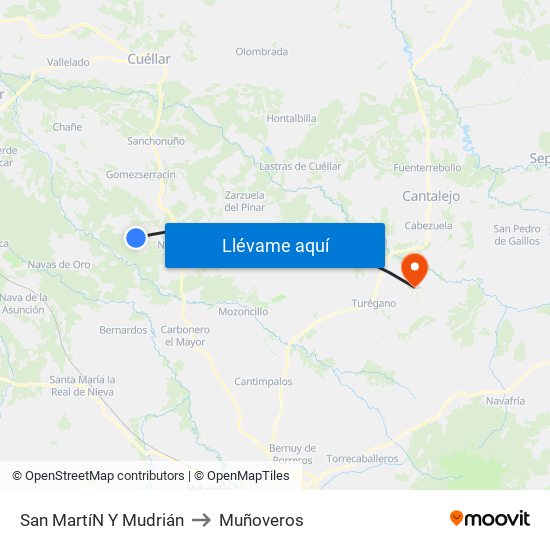 San Martí­N Y Mudrián to Muñoveros map