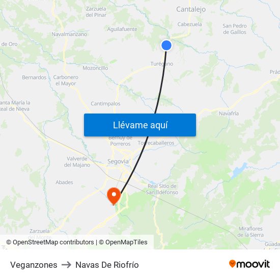 Veganzones to Navas De Riofrío map