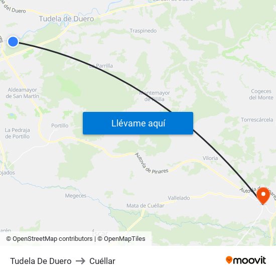 Tudela De Duero to Cuéllar map