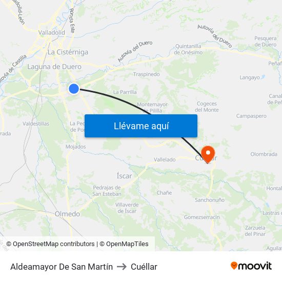 Aldeamayor De San Martín to Cuéllar map