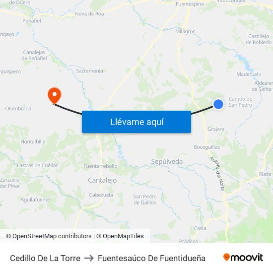 Cedillo De La Torre to Fuentesaúco De Fuentidueña map