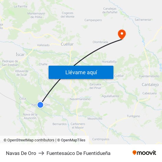 Navas De Oro to Fuentesaúco De Fuentidueña map