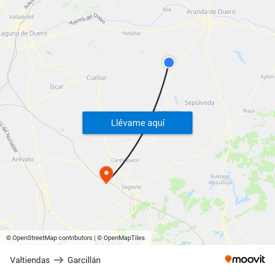 Valtiendas to Garcillán map