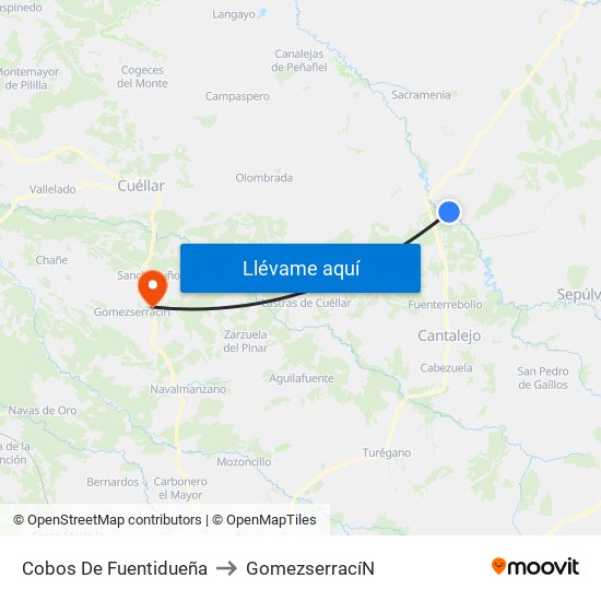 Cobos De Fuentidueña to Gomezserrací­N map