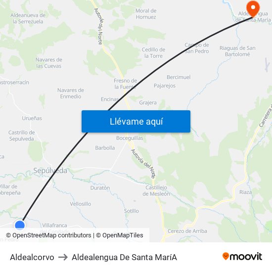 Aldealcorvo to Aldealengua De Santa Marí­A map