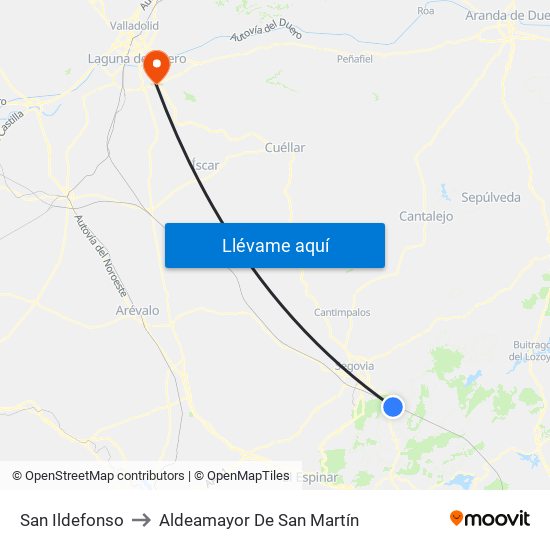 San Ildefonso to Aldeamayor De San Martín map