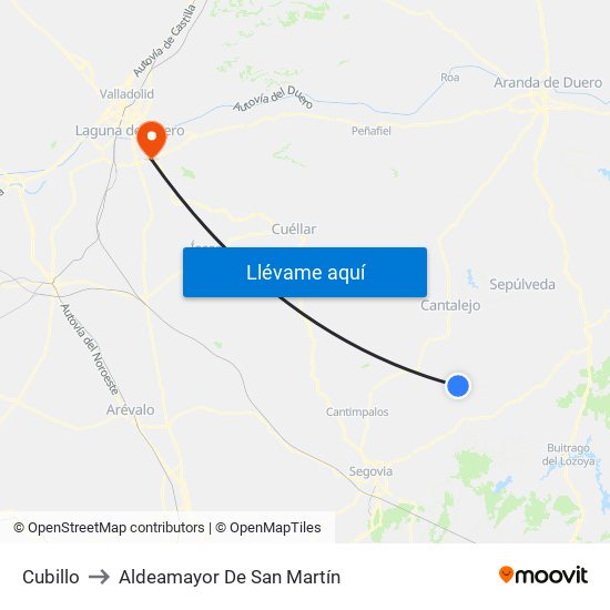 Cubillo to Aldeamayor De San Martín map