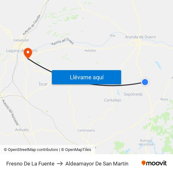 Fresno De La Fuente to Aldeamayor De San Martín map