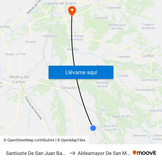 Santiuste De San Juan Bautista to Aldeamayor De San Martín map