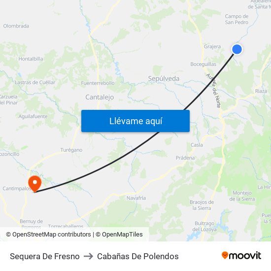 Sequera De Fresno to Cabañas De Polendos map