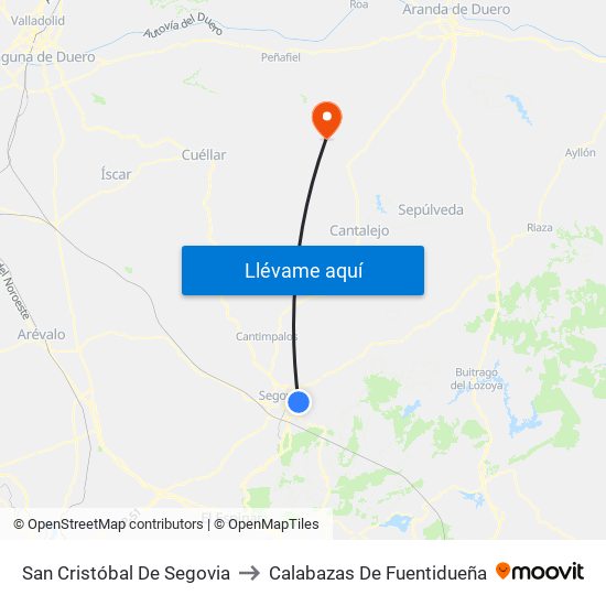 San Cristóbal De Segovia to Calabazas De Fuentidueña map