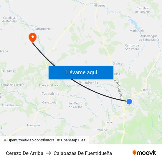 Cerezo De Arriba to Calabazas De Fuentidueña map
