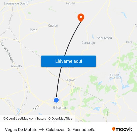 Vegas De Matute to Calabazas De Fuentidueña map