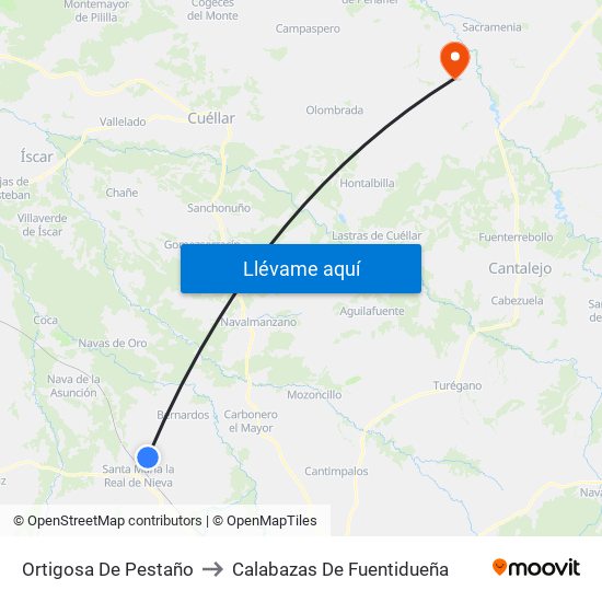 Ortigosa De Pestaño to Calabazas De Fuentidueña map