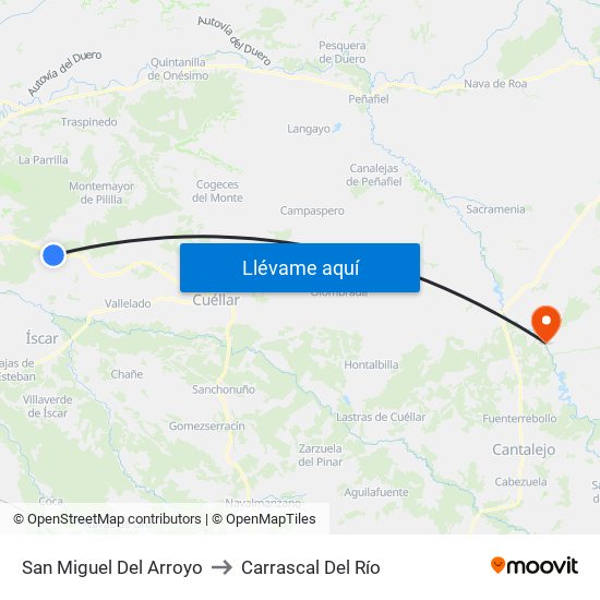 San Miguel Del Arroyo to Carrascal Del Río map
