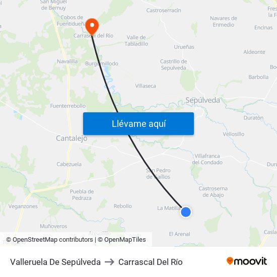 Valleruela De Sepúlveda to Carrascal Del Río map