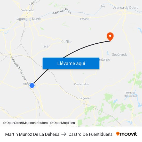 Martín Muñoz De La Dehesa to Castro De Fuentidueña map