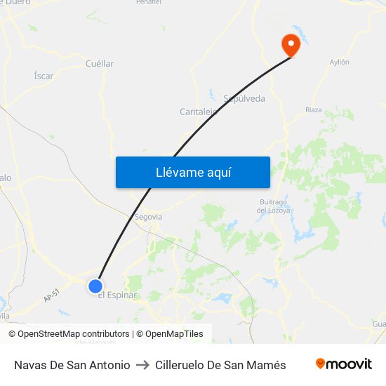 Navas De San Antonio to Cilleruelo De San Mamés map