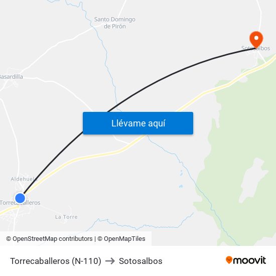 Torrecaballeros (N-110) to Sotosalbos map