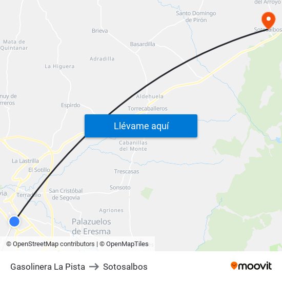 Gasolinera La Pista to Sotosalbos map