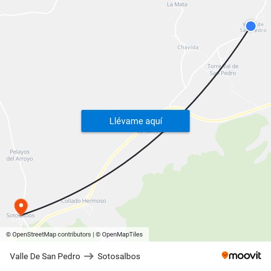 Valle De San Pedro to Sotosalbos map