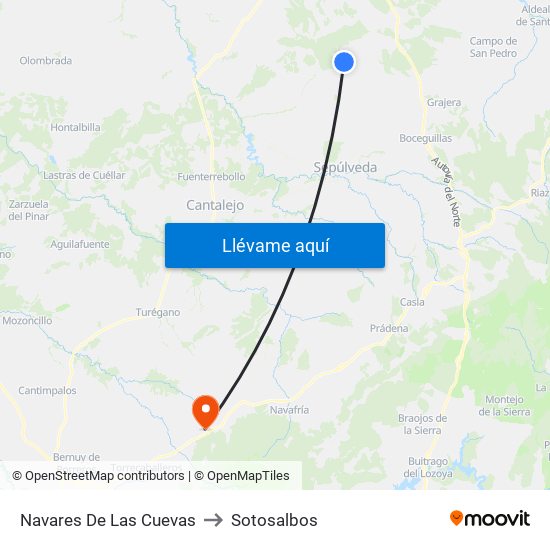 Navares De Las Cuevas to Sotosalbos map