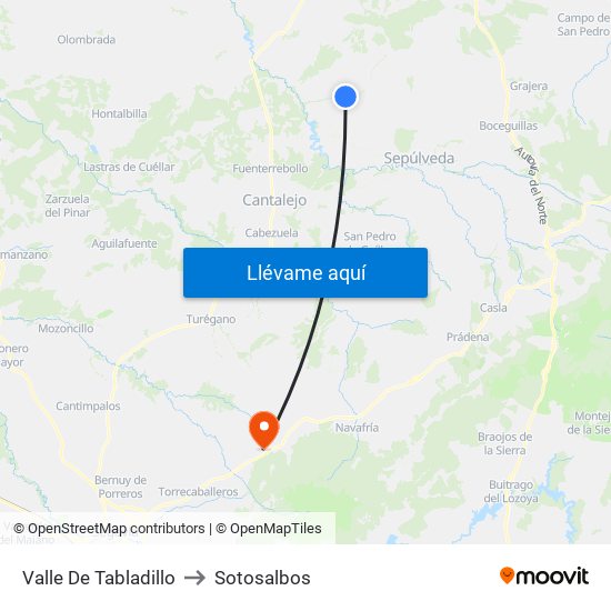 Valle De Tabladillo to Sotosalbos map