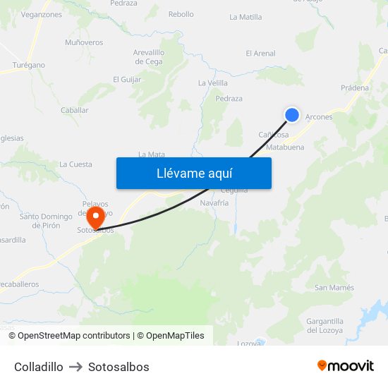 Colladillo to Sotosalbos map