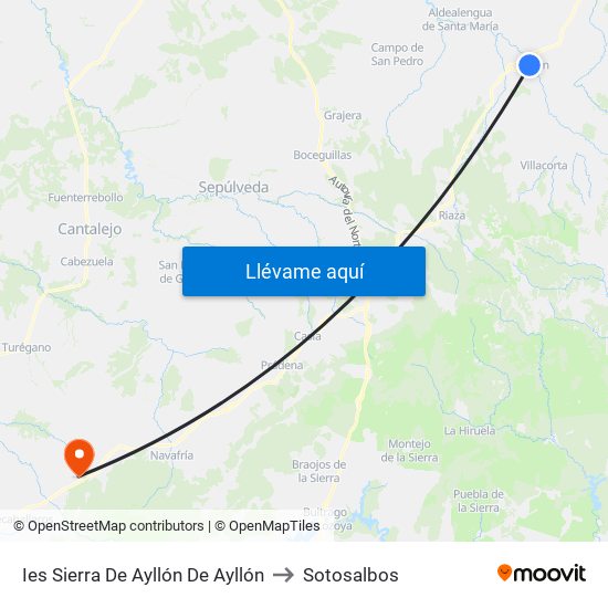 Ies Sierra De Ayllón De Ayllón to Sotosalbos map
