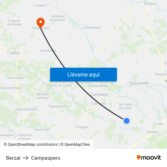 Berzal to Campaspero map