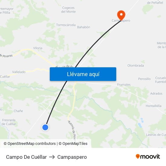 Campo De Cuéllar to Campaspero map