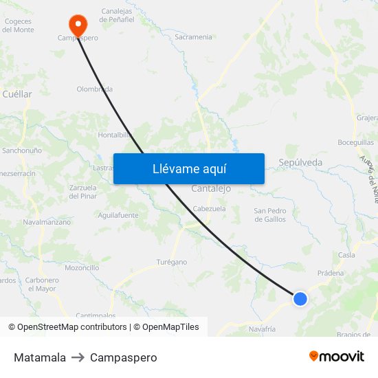 Matamala to Campaspero map