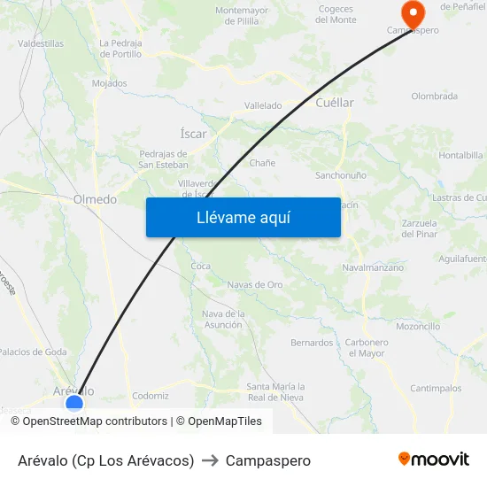 Arévalo (Cp Los Arévacos) to Campaspero map