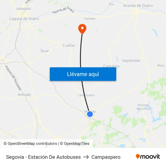 Segovia - Estación De Autobuses to Campaspero map