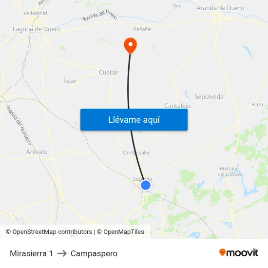 Mirasierra 1 to Campaspero map