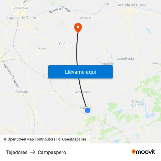 Tejedores to Campaspero map